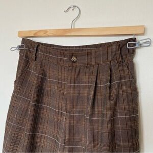 Tailored Brown Plaid Pleated Skirt Pants